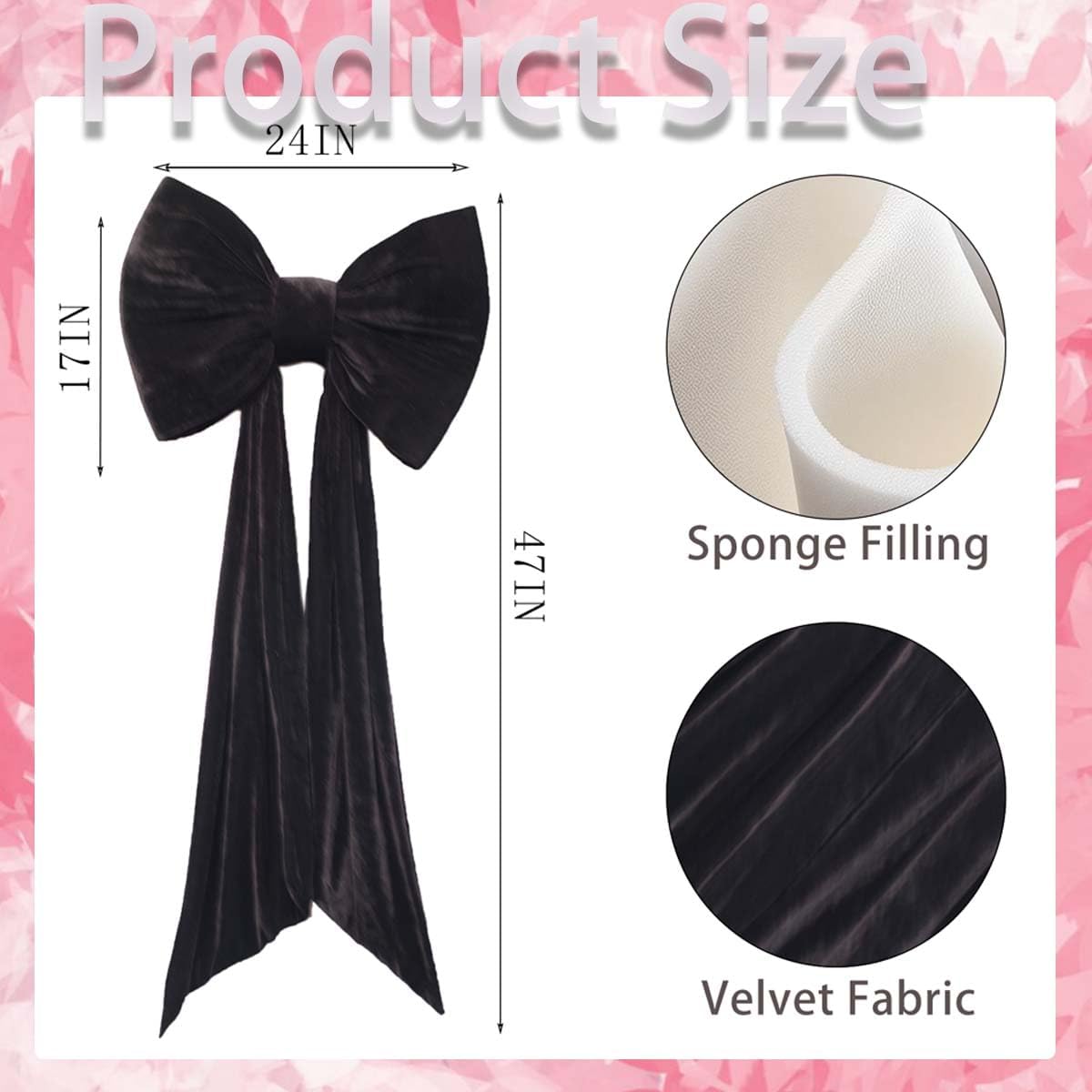 Skiennix Large Coquette Bow - Giant Backdrop Decoration for Weddings & Parties | 24x47 Inch (Black)