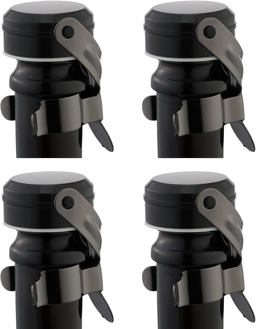 WOTOR Champagne&Wine Bottle Stoppers Stainless Steel with Food Grade Silicone, Leak Proof Keep Fresh Reusable Saver, Cork Suitable for Wine, Champagne, Cava, Prosecco and Sparkling (4 Pack Black）