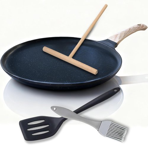 KUAWAK 11.2” Crepe Pan Nonstick，Granite Coating Dosa Pan Pancake Flat Skillet Tawa Griddle,Scone Pan,With Stay-Cool Handle, Induction Compatible, PFOA Free