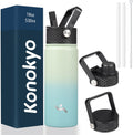 Skiennix 18 oz Insulated Stainless Steel Water Bottle - Versatile Sport Bottle with 3 Lids | Mint Color