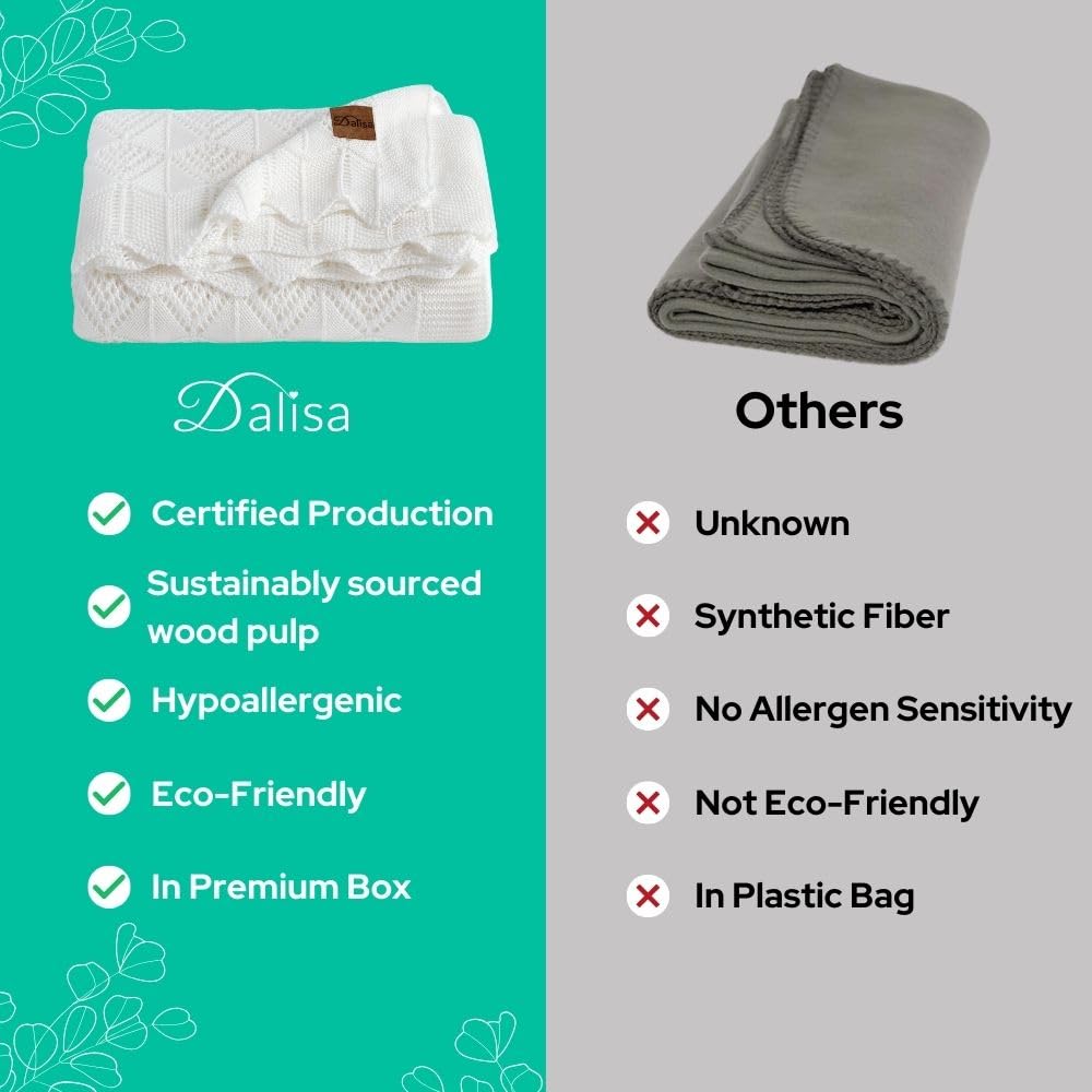 Dalisa Knitted Throw Blanket 100% Austrian Eucalyptus Lyocell Tencel™ Premium Boho Vintage Knit Throw Blanket 50"x60" Natural - Cozy, Chunky & Comfy Stitch for Snuggle Lounging Emily
