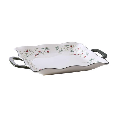 Pfaltzgraff Winterberry Square Platter with Handles, Multicolored, 15.25 Inch