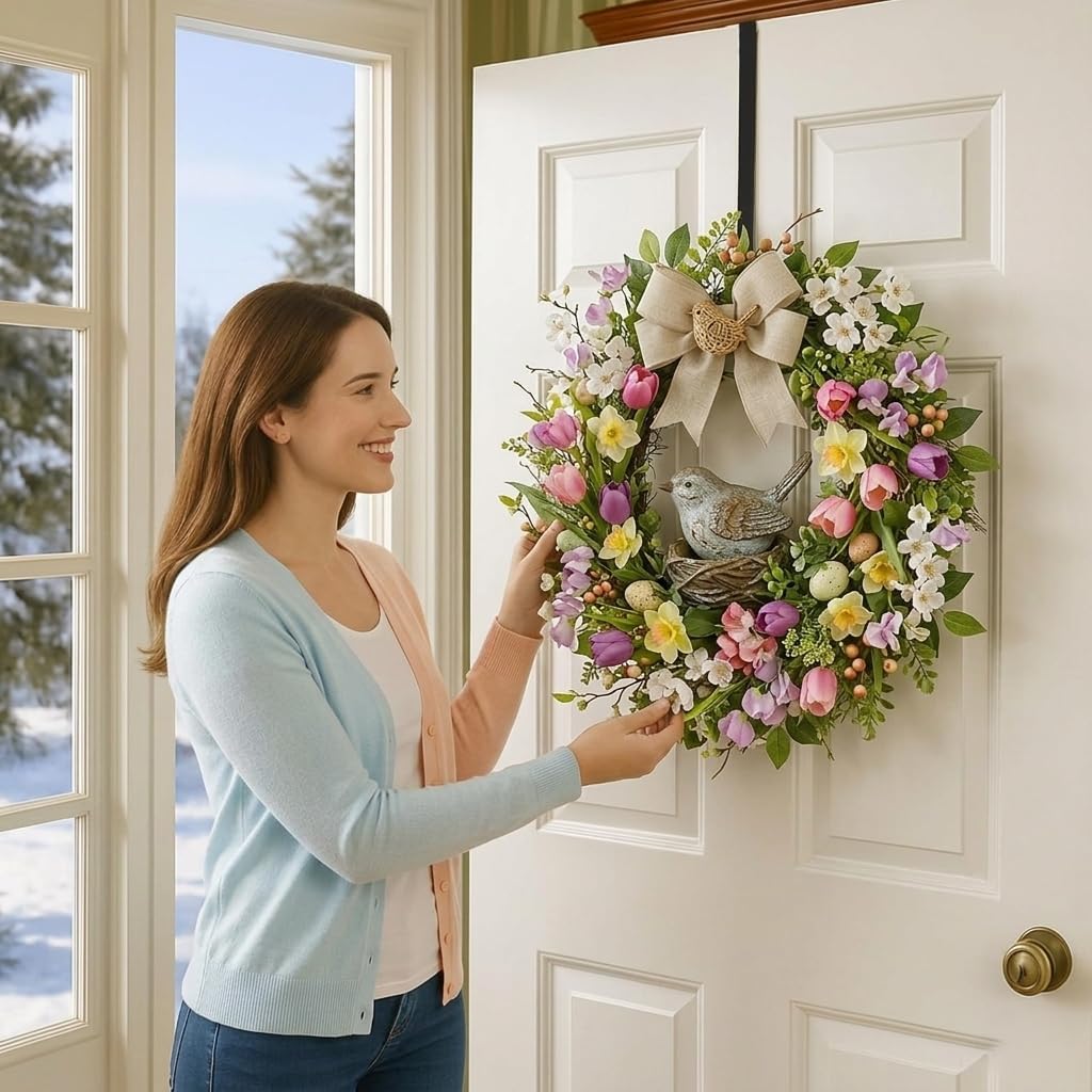 Regine Switzerland Wreath Hanger - 12-Inch Over Door Hook for Coats, Bags | Ideal for Valentine, Wedding & Holiday Decor (Black)