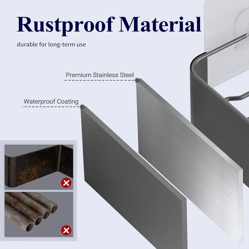 Kitsure Shower Caddy | 2 Pack Adhesive Organizer - Rustproof Metal Shelves, No-Drill, Large, Grey