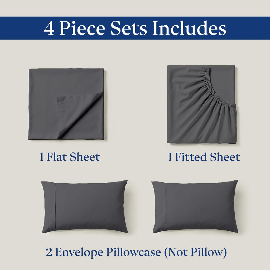 SKY BEDDINGS 100% Cotton Full Sheets - 400 Thread Count Sateen Weave, Cooling, Hotel Luxury 4 Piece Full Size Bed Sheets Set with 15" Deep Pockets, Breathable Cotton Full Size Sheets - Light Grey