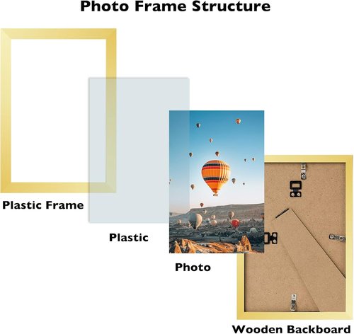 JCJMY Gold Picture Frame 6x10 - Versatile Wall Hanging or Tabletop Display with Shatter-Resistant Plexiglass