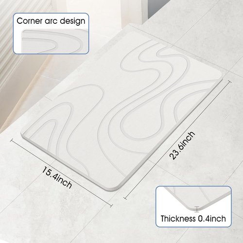 Veeloim Stone Bath Mat Diatomaceous Earth Shower Mat Non-Slip Super Absorbent Diatomite Stone Mats for Bathroom Floor/Kitchen Counter Quick Drying Natural Easy to Clean(23.6''×15.4" White)
