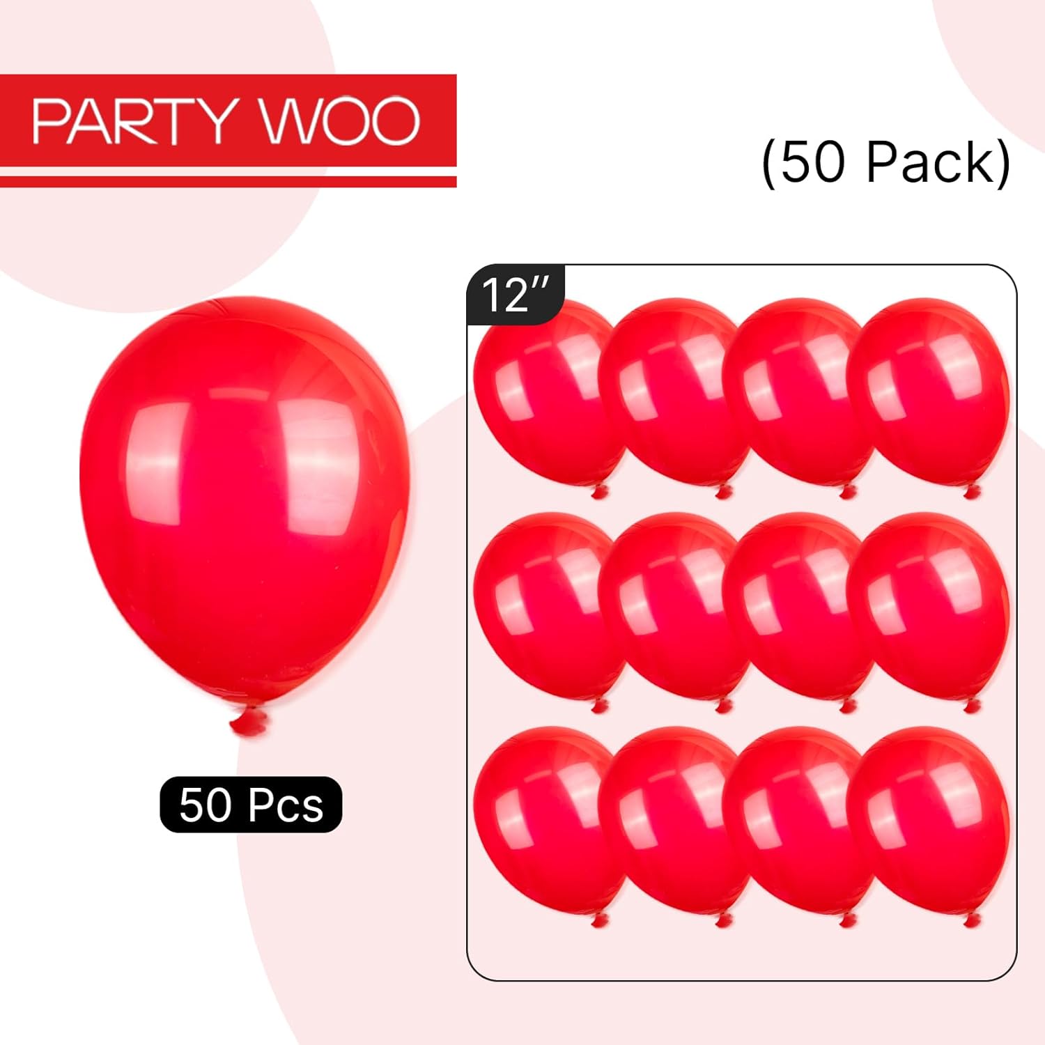 PartyWoo Red Balloons - 50pcs 12 Inch Helium Balloons for Birthday & Graduation Celebrations