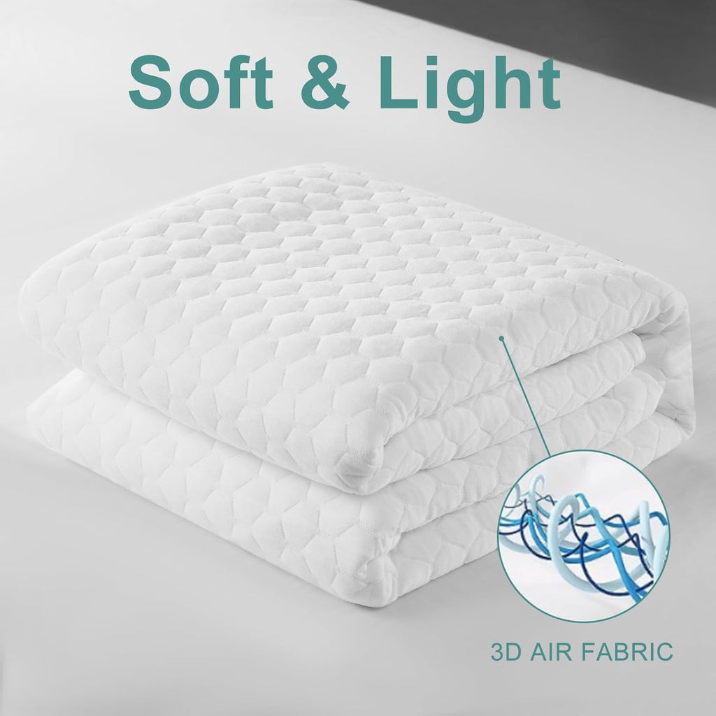 Skiennix Premium Waterproof Mattress Protector - Breathable 4D Air Cooling Queen Size Pad | Noiseless & Vinyl Free (White)