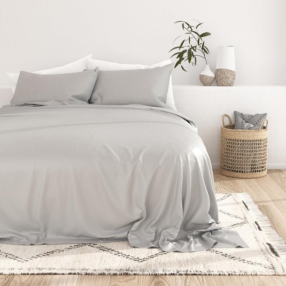 Linen Market - Queen Sheets - Cooling Bed Sheets Set - Deep Pocket Up to 16" - Breathable & Soft Bed Sheets & Pillowcases - Hotel Luxury Silky Soft - Queen Size Bed Sheets Set - 4 Piece, Light Gray