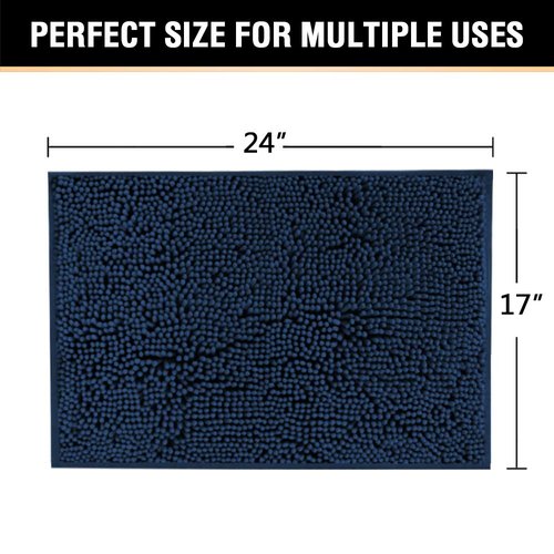 H.VERSAILTEX Navy Blue Bath Rug, Bath Mat Non Slip Bath Mats for Bathroom Floor, Bathroom Rug Extra Thick Chenille Rug 17" x 24" Absorbent Soft Shaggy Washable Dry Fast Plush Rugs for Bathtubs