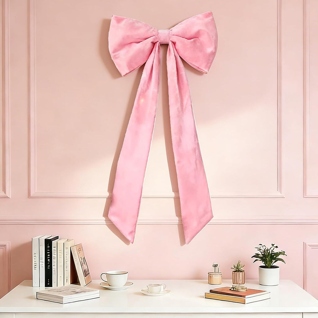 Skiennix Extra Large Pink Velvet Bow - 16x33 Inch Christmas Tree Topper for Holiday Decor