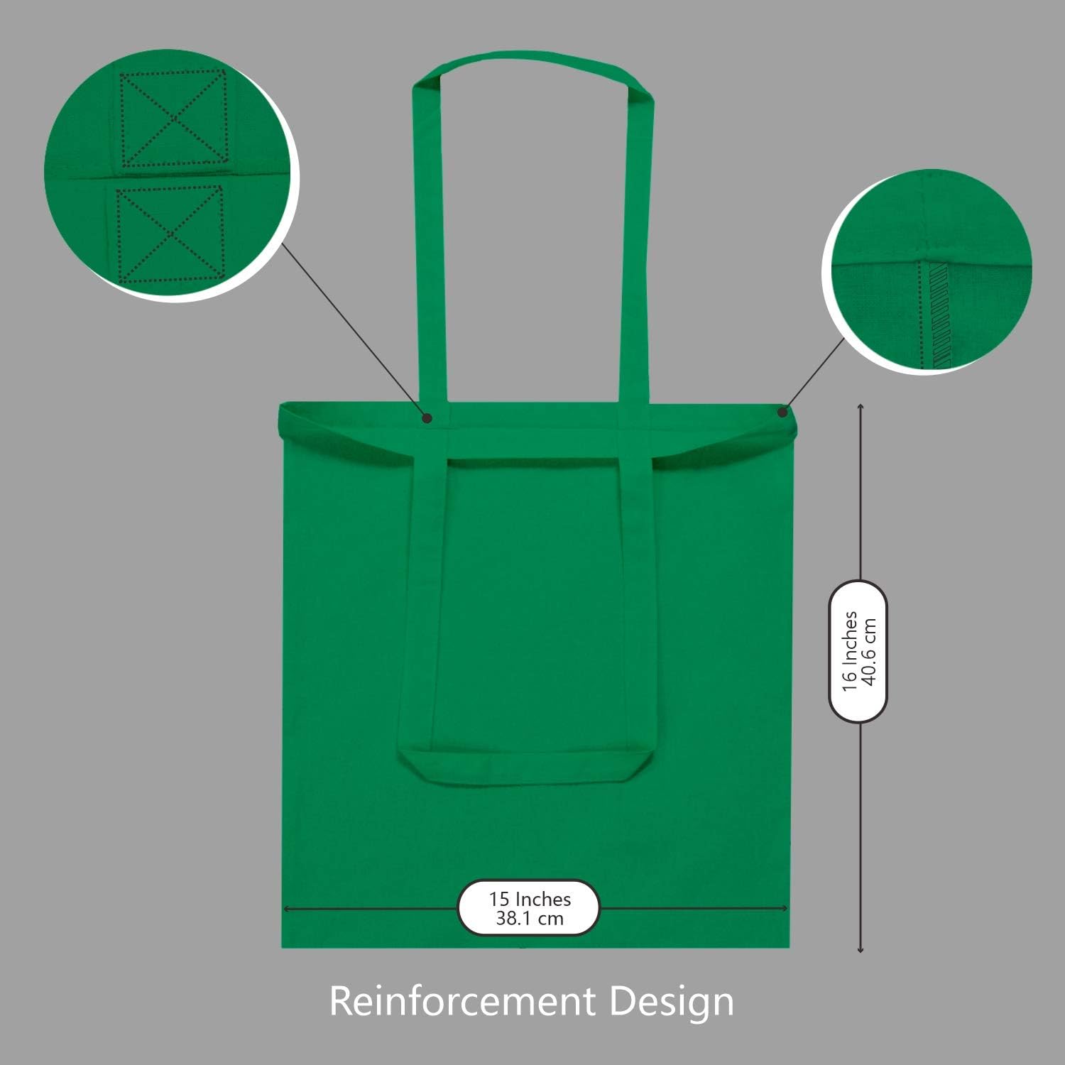 TOPDesign 24-Pack Kelly Green Cotton Tote Bags - Lightweight Reusable Grocery Bags for DIY & Promotions