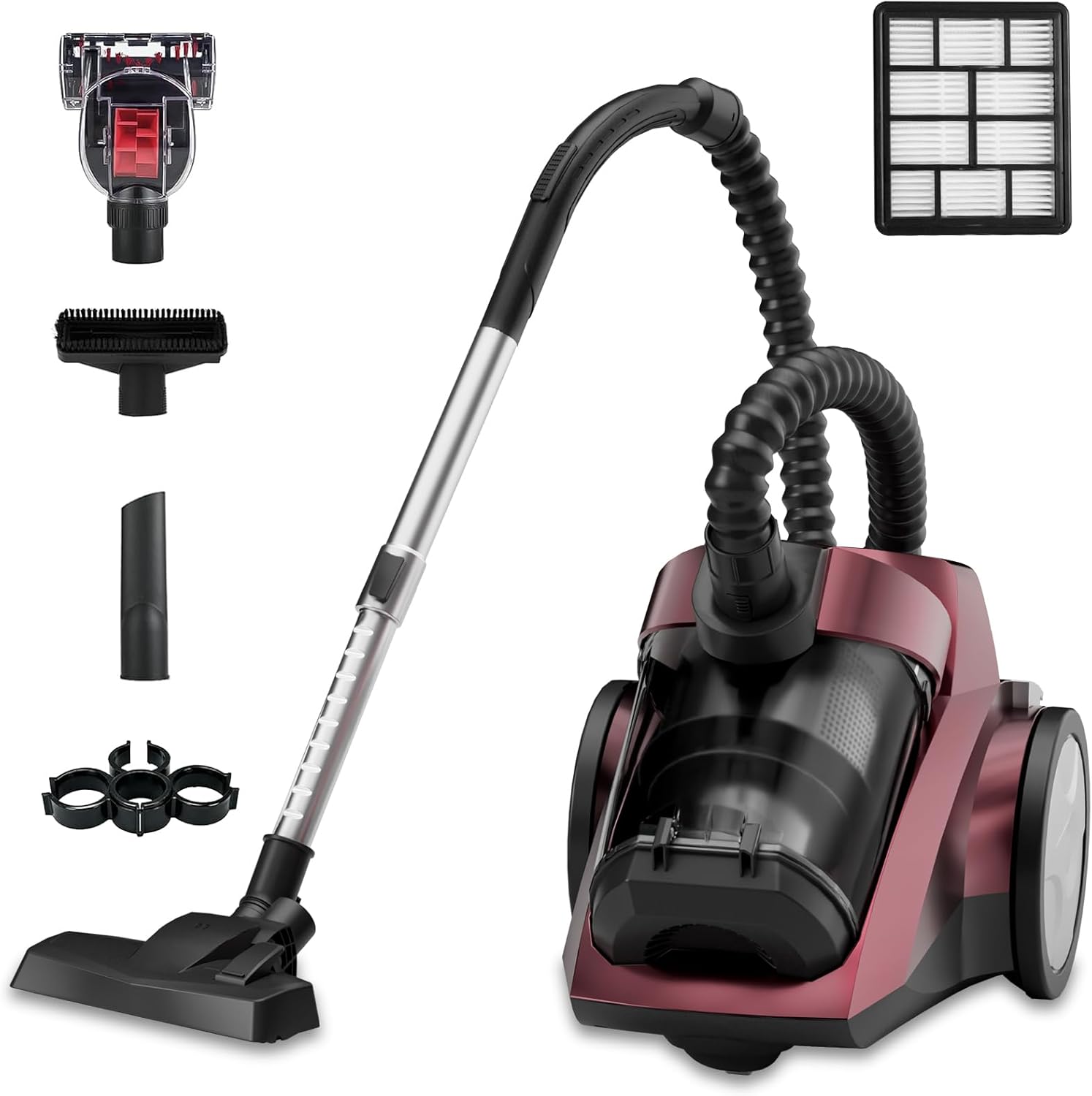 Skiennix Canister Vacuum Cleaner - 1600W Bagless Design with 45Kpa Suction Power | 4Qt Dust Cup, 5 Tools, Lightweight for Home & Pets