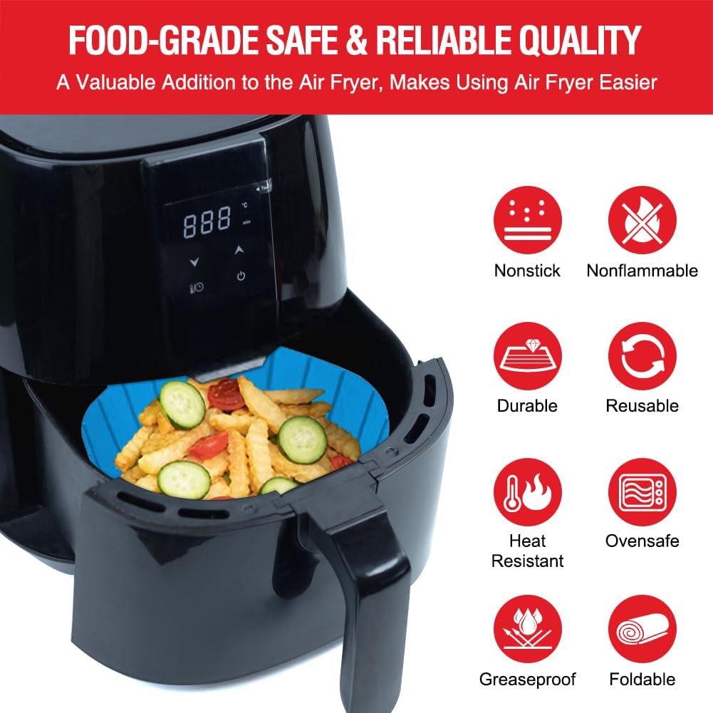 Skiennix Air Fryer Silicone Liners - Non-Stick Reusable Pot Basket for 2-3 QT Air Fryers | 2 Pack Square Inserts