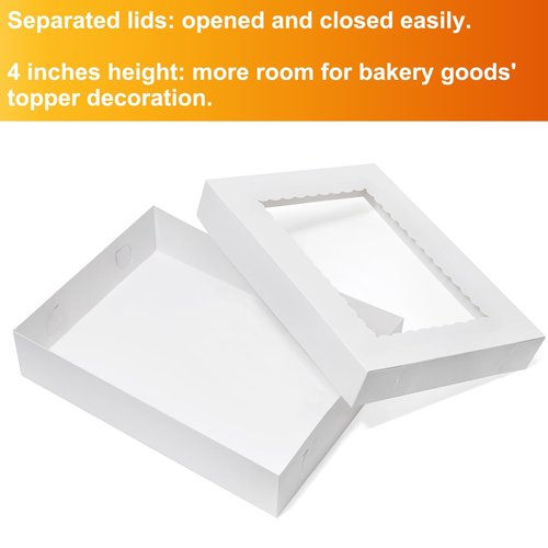 Wowxyz 12pcs 19x14x4 Inches Cake Boxes Rectangle Half Sheet 1/2 Sheet Bakery Boxes with Window - Donuts, Pastry Baking Cake, Pie White Cardboard Treat Packaging