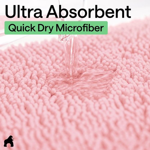 GORILLA GRIP Bath Rug Mat - Soft Absorbent Chenille | Quick Dry Microfiber, 44x26, Light Pink