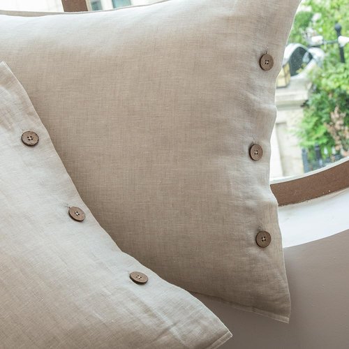 EVERLY 100% Linen Pillowcases Set of 2, French Linen from Normandy, 20X36Inch Standard Size, Natural Color, Coconut Buttons Closure, Flax Pillowshams-Pillowcase-Linen