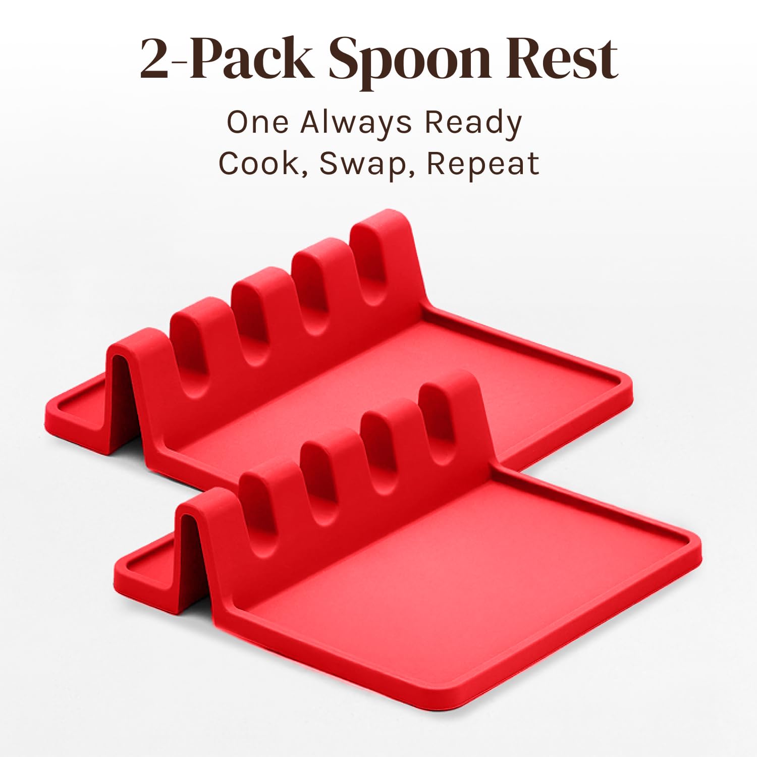 Cooler Kitchen Red Silicone Spoon Rest for Stove Top with Drip Pad (Two Pack) - Heat-Resistant, BPA-Free Utensil Rest & Spoon Holder for Kitchen Counter - Grill Utensil Holder for Spatulas