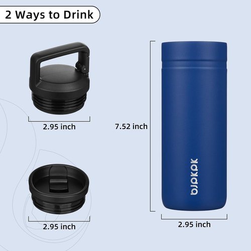 BJPKPK Insulated Water Bottle - 20 oz Double Wall Stainless Steel Travel Mug with 2 Lids | Sapphire Blue