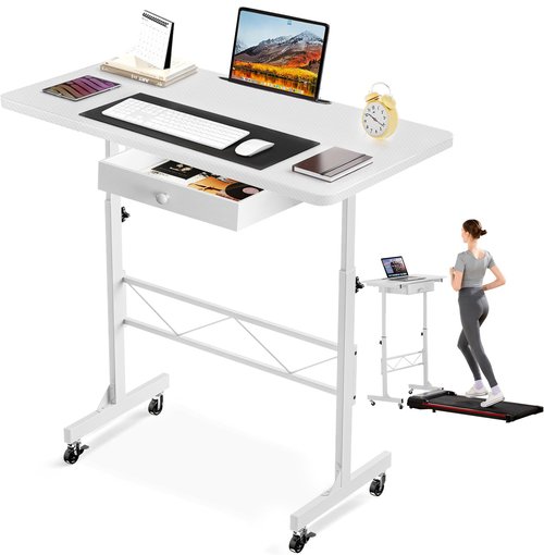 GTRACING Small Standing Desk Adjustable Height Small Computer Desk Mobile Portable Rolling Laptop Table with Wheels 32" Computer Workstation Sit Stand Desks Portable Standing Table Treadmill desks