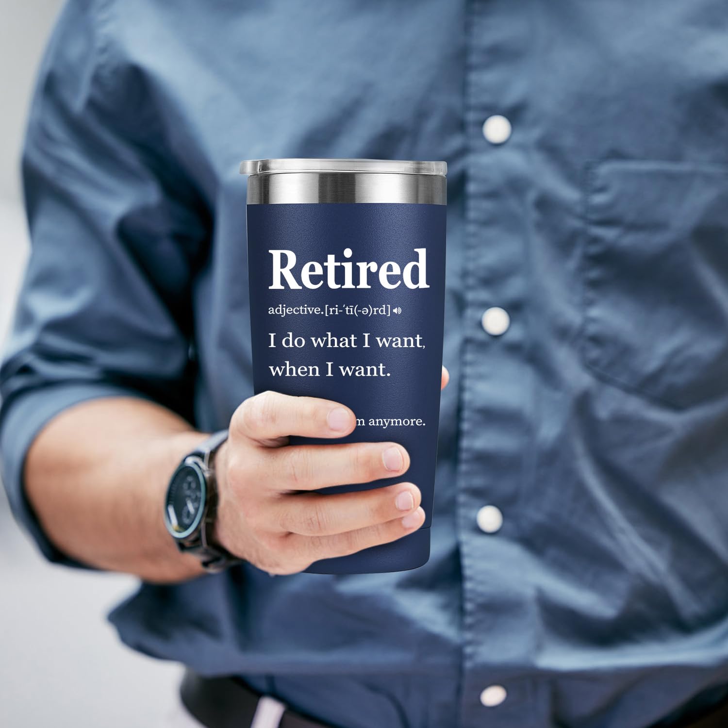 MASGALACC Retirement Gifts for Men Women Coworkers - Funny Retired 2025 Party Decorations for Coworkers, 20oz Stainless Steel Double Wall Vacuum Insulated Tumbler, Navy Blue
