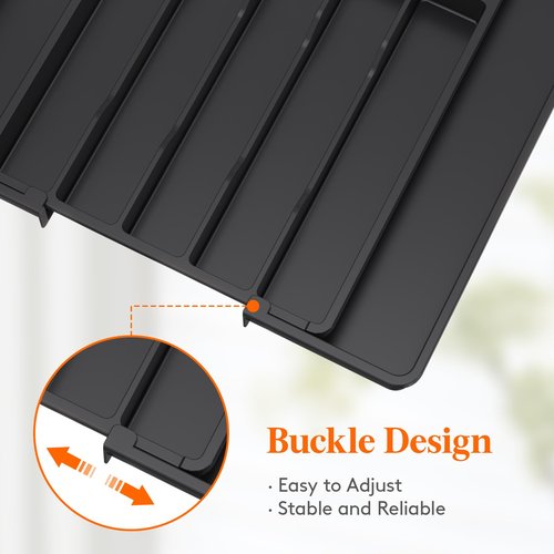 Lifewit Silverware Drawer Organizer, Expandable Utensil Tray for Kitchen, BPA Free Flatware and Cutlery Holder, Adjustable Plastic Storage for Spoons Forks Knives, 11-18 x 14", Black
