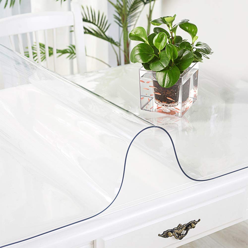 46 x 90 Inch Clear Dining Room Table Protector Corner Kitchen Wood Coffee Side End Tabletop Countertop Cover Rectangular Desk Table Pad Office Chair Mat Furniture Protective Plastic Vinyl Tablecloth