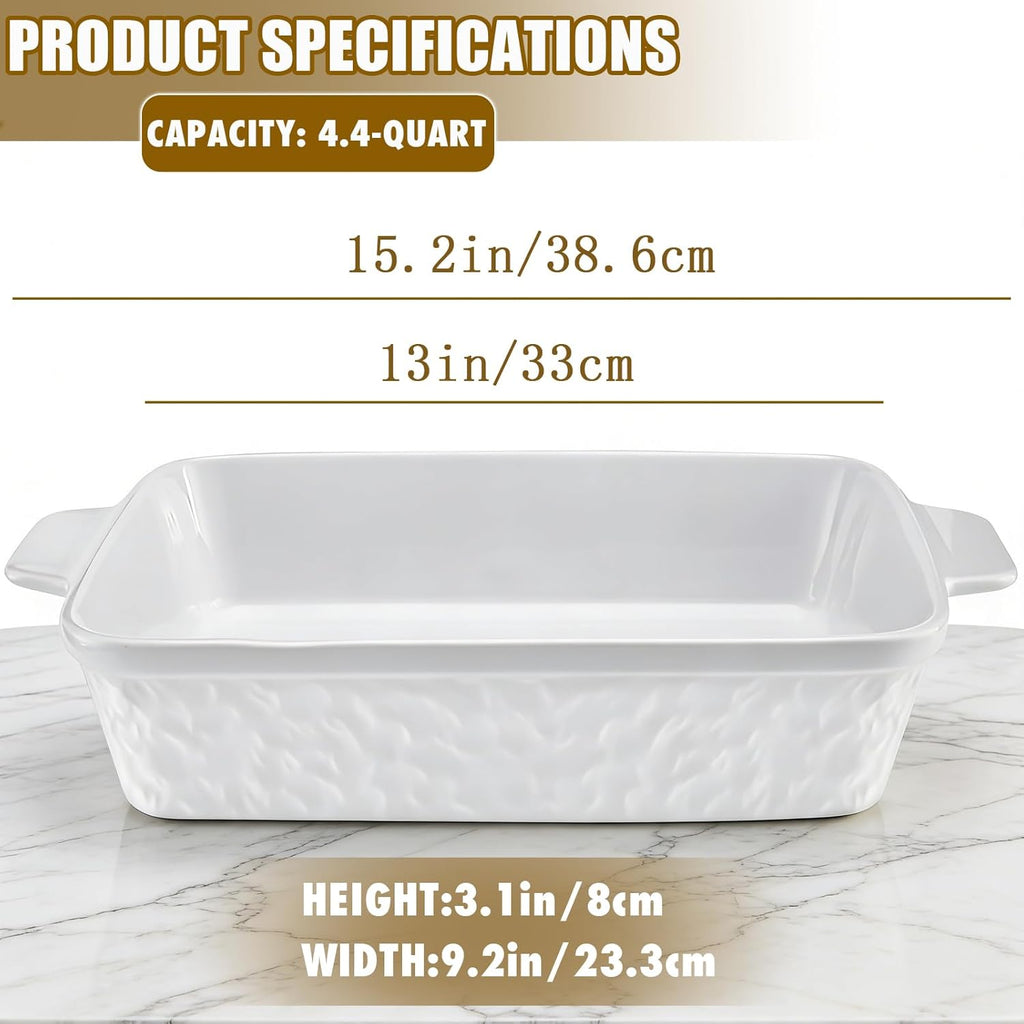 Regine Switzerland 9x13 Baking Pan - Durable Ceramic Casserole Dish with Handles | 4.4QT Soft White
