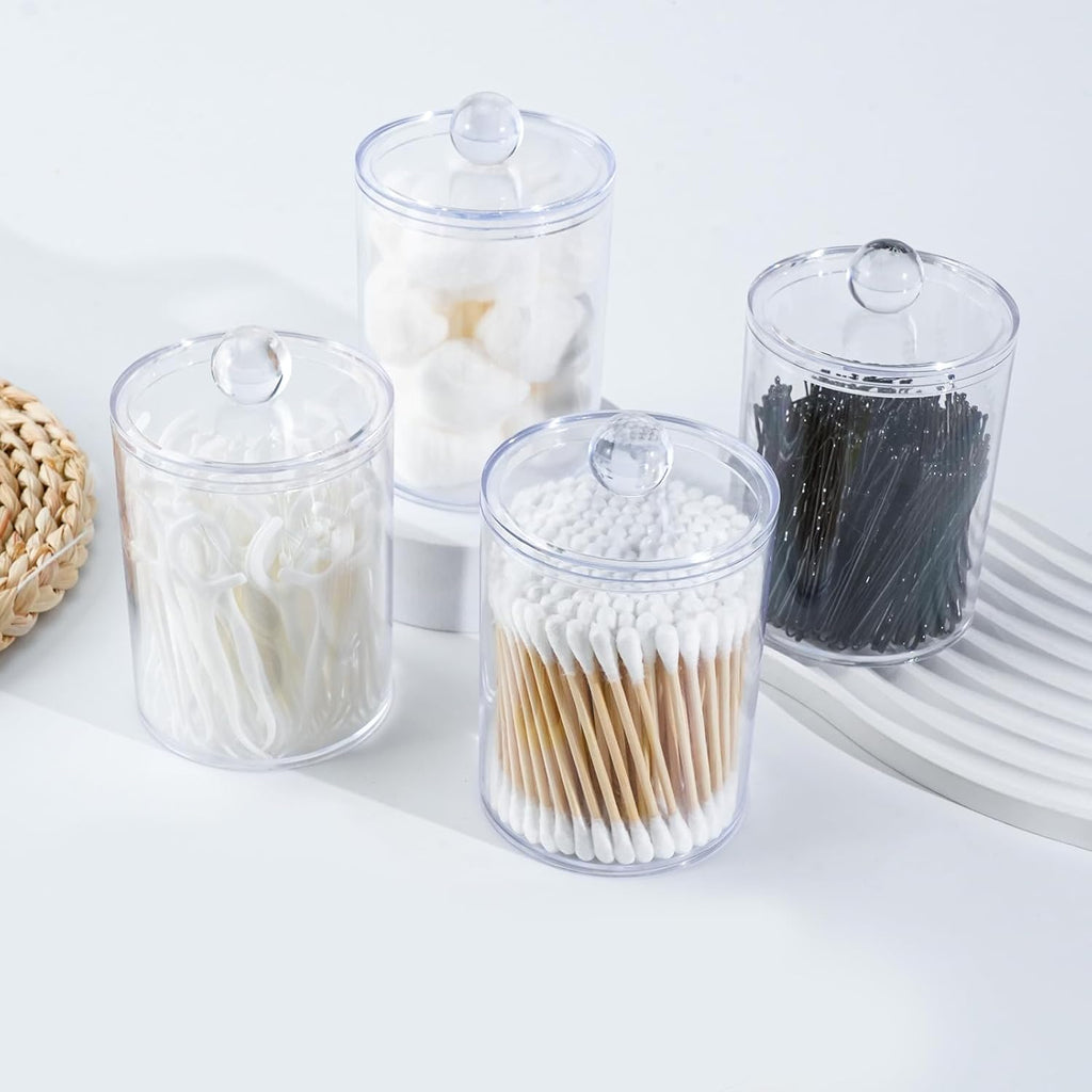 XIPENGKEJI Qtip Holder Set - 6 Pack Apothecary Jars with Lids for Bathroom Organization | Clear 10oz-12oz