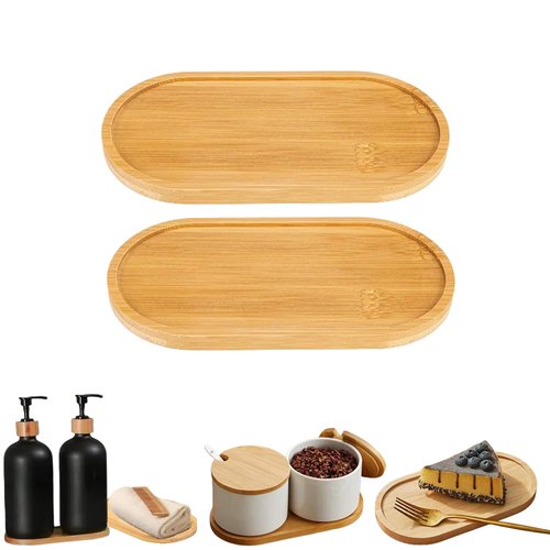 2PCS Bamboo Bathroom Trays - Suitable for The Bathroom,Kitchen,Breakfast Tray and Decorative Tray (7.68 in * 3.74 in)