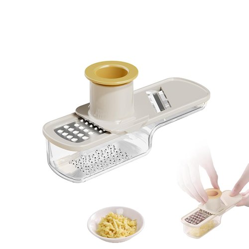 1PCS 3-in-1 Multifunctional Garlic Grinder– Stainless Steel Slicer/Shredder/Grinder with Hand Guard, Transparent Container & Blade Storage,Safe Food Slicer, Easy to Use & Clean