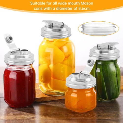2 Pcs Mason Jar Pour Spout Lid, Stainless Steel Jar Lid Airtight Seal Cove-r Leakproof Mason Ja r Pitcher Lids for Drinking, Salad Dressing, Food Storing(COLOR:silver)