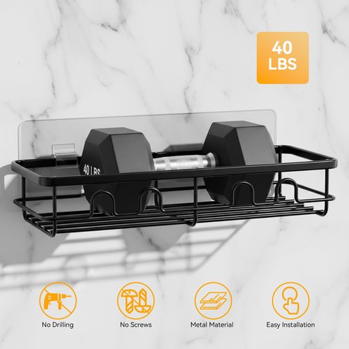Dimyno Adhesive Shower Caddy, Large Capacity Shower Racks for Inside Shower, No Drill Bathroom Shower Organizer and Storage, 2 Pack Black Bathroom Shelves, Home Decor Rv Accessories, Apartment