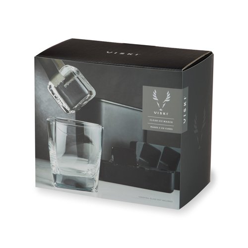 Viski Glacier Ice Maker, Ice Cube Mold for Whiskey on the Rocks, Old Fashioned & Craft Cocktail Drinks, Makes 2 Large Crystal Clear Cubes, Birthday Gifts for Men, Home Bar Accessories, Set of 1, Black