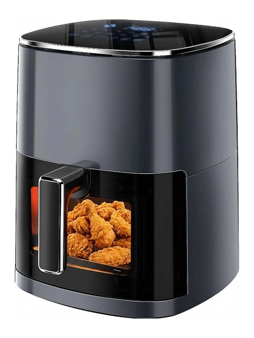 Air Fryer 6.34QT with Clear Window, 12-in-1 Air Fryer Oven, Square Airfryer, Air Fry, Roast, Reheat, Dehydrate, Bake, Steam, 400°F Rapid Air Crispy Technology, Grey