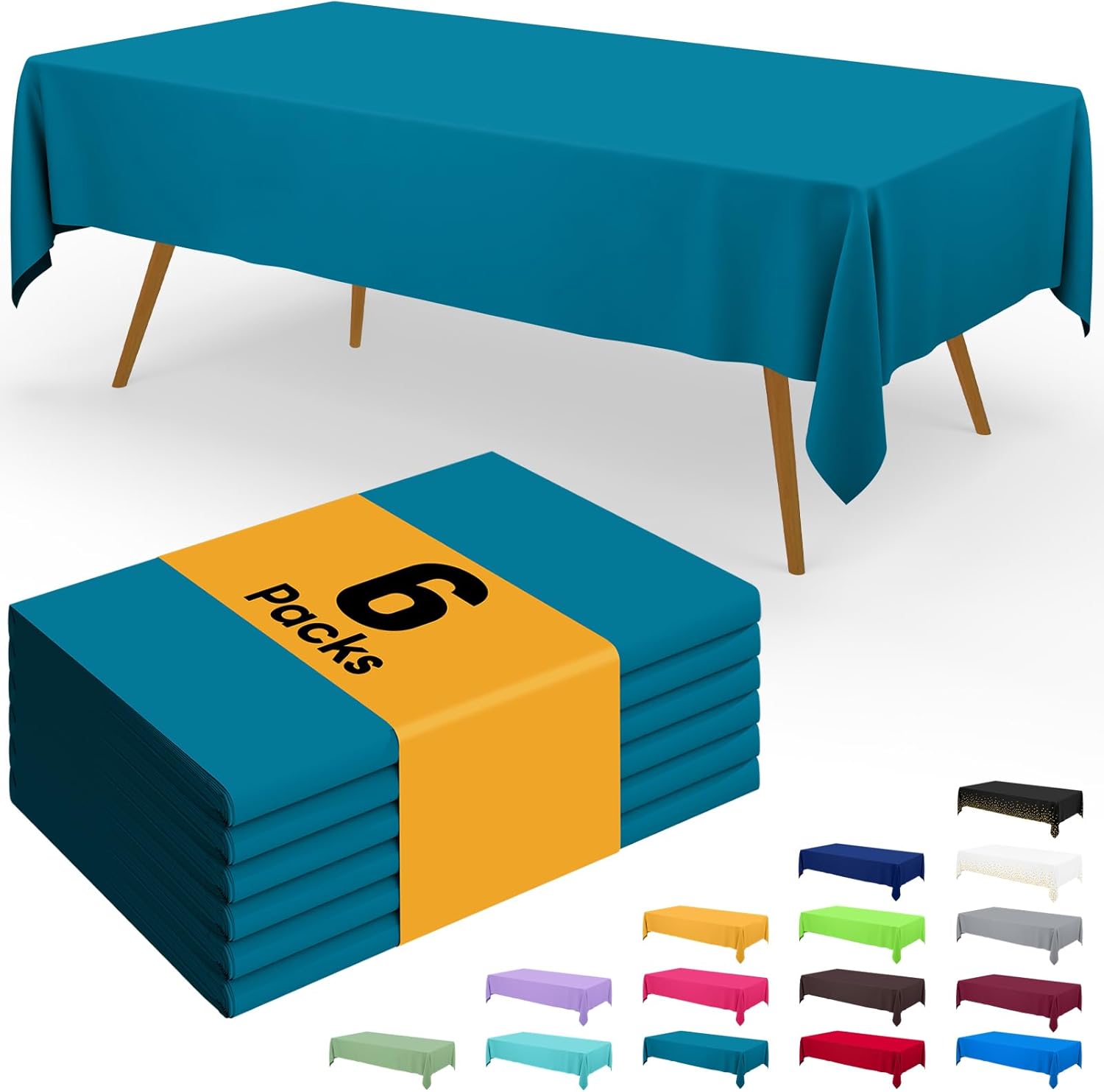 Smiry Disposable Tablecloths - Waterproof 54 x 78 Inch Rectangle Covers | 6 Pack in Aqua, Sturdy & Leakproof