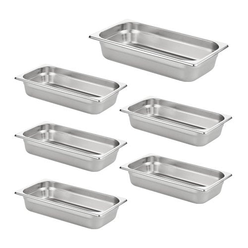 HECMAC 6 Pack Anti-Jam Hotel Pans, 1/3 Size 2 1/2 Inch Deep, Commercial Stainless Steel Chafing Steam Table Pan, Catering Storage Metal Food Pan, 23 Gauge