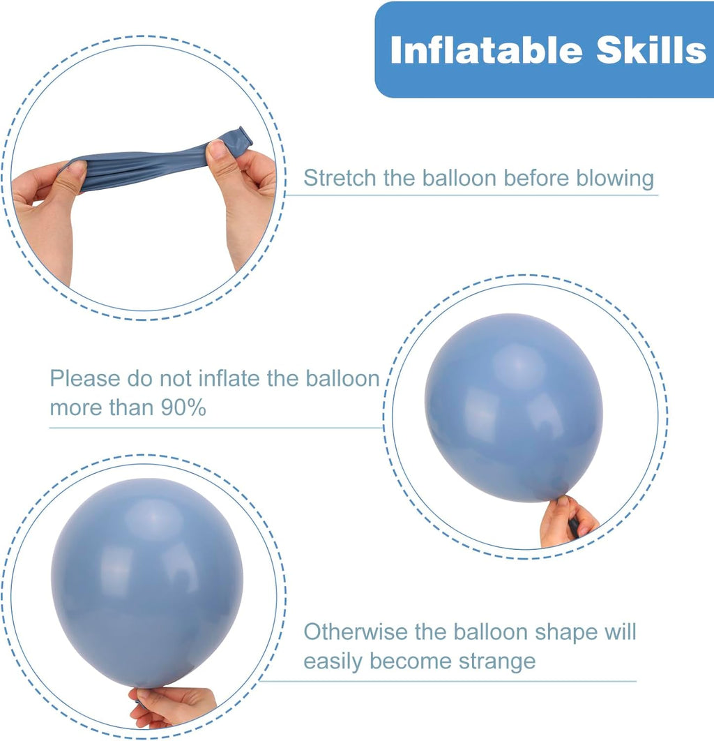 RUBFAC Dusty Blue Balloons - 129-Piece Latex Balloon Garland Kit for Weddings & Parties | Various Sizes 5-12 Inch