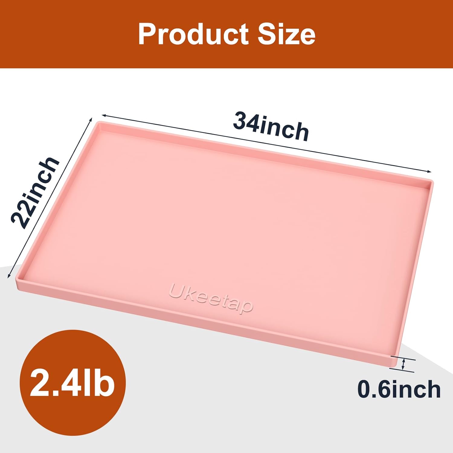Ukeetap Extra Thick Silicone Mat - Waterproof Under Sink Mat for Kitchen & Bathroom | 34" x 22", Pink