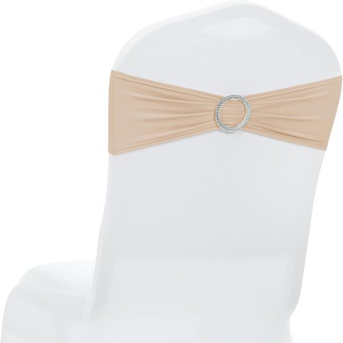 MDS Spandex Chair Sashes - 200 Universal Elastic Stretch Bands with Buckle Slider Bow | Champagne Gold