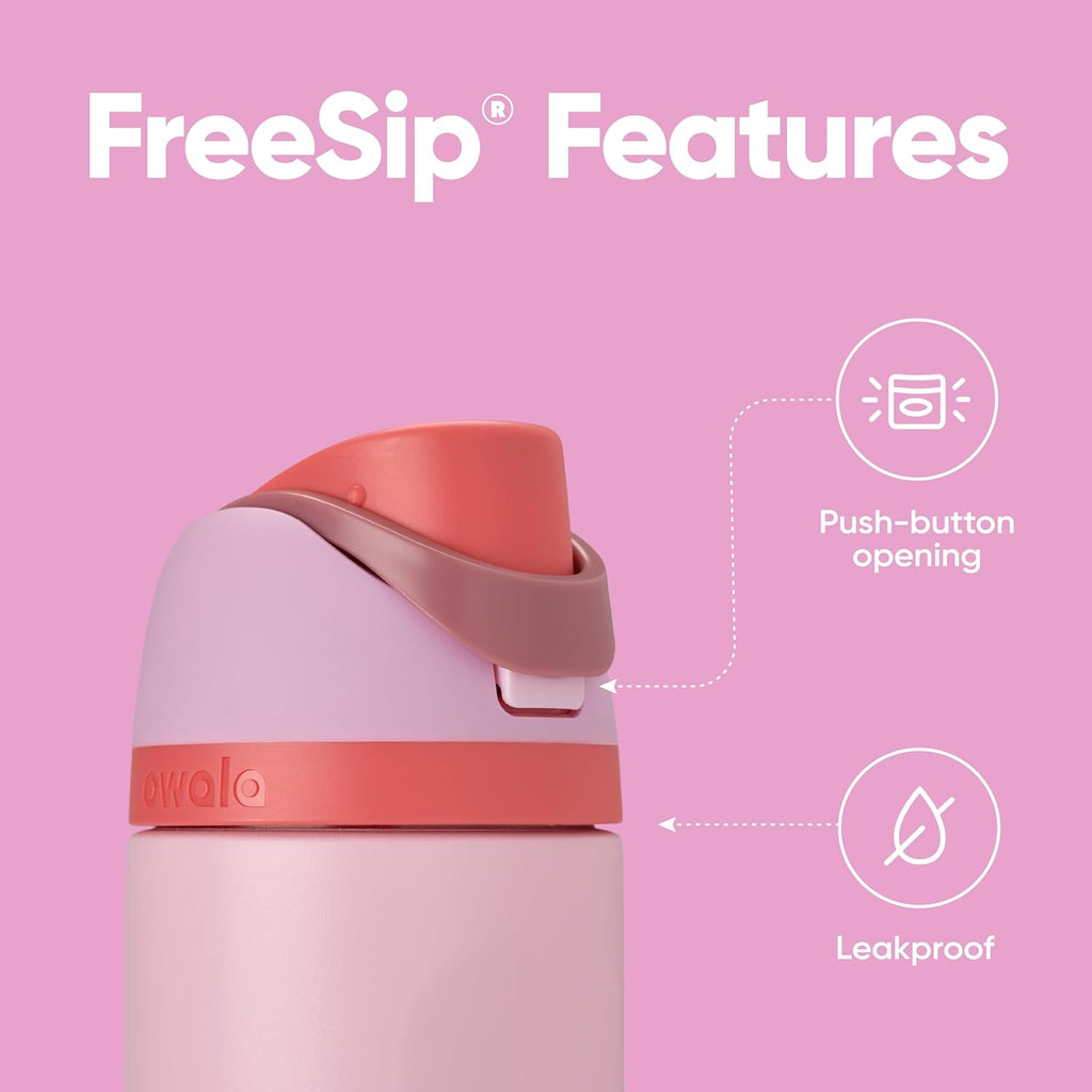 Owala FreeSip Insulated Stainless Steel Water Bottle - BPA-Free, 24 oz, Pink | Perfect for Sports & Travel