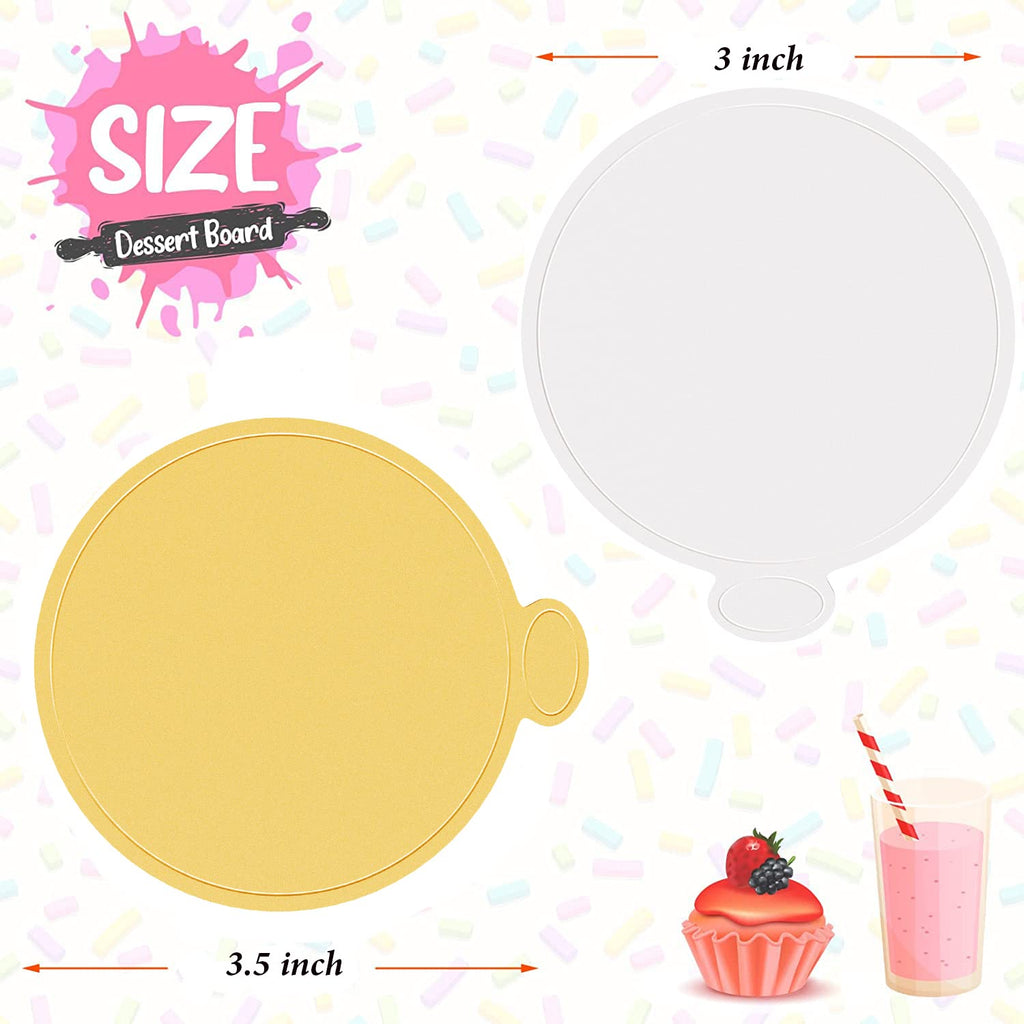 200 Pcs 3.1 Inch Mini Cake Boards Mousse Cupcake Base for Wedding Birthday Party Mousse Cupcake Dessert Displays Tray, Gold 8cm