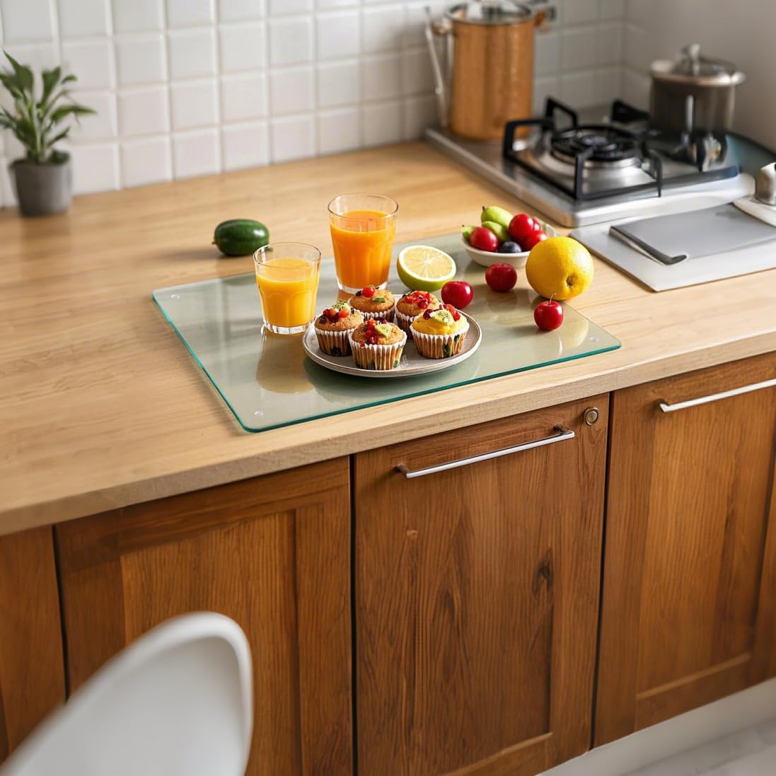 Tempered Glass Cutting Board for Kitchen, Clear Cutting Board for Countertop, Dishwasher Safe, Scratch Resistant, Heat Resistant, Shatter Resistant (16"x12")