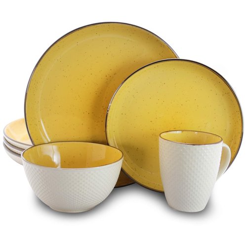 Elama's Luxuriously Mellow Yellow 16 Piece Dinnerware Set with Complete Setting for 4