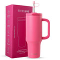 BriteLune 40oz Insulated Tumbler with Handle & Straw Lid | Keeps Cold for 30hrs, Hot12hrs | 100% Leakproof Stainless Steel Water Bottle | Cup holder friendly Travel Mug | Hot Pink