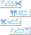 Skiennix 4 Pcs Blue Coquete Bow Room Decor - Trendy Preppy Wall Art for Teen Girls' Bedroom & Bathroom