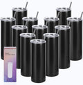 12 Pack 20 Oz Straight Skinny Tumblers,Individually Gift Boxed Stainless Steel Slim Skinny Tumbler Set Bulk, 20 Oz Insulated Slim Thin Travel Tumbler Cup for Diy, Black