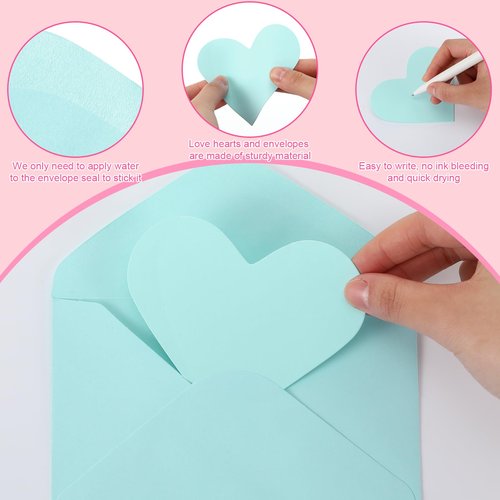 Cholemy 240 Pcs Valentines Day Heart Cards with Envelopes Blank Colorful Heart Shaped Greeting Cards Paper Cutouts for Valentines Party Gift Exchange Anniversary Weddings(Red, White, Pink, Green)
