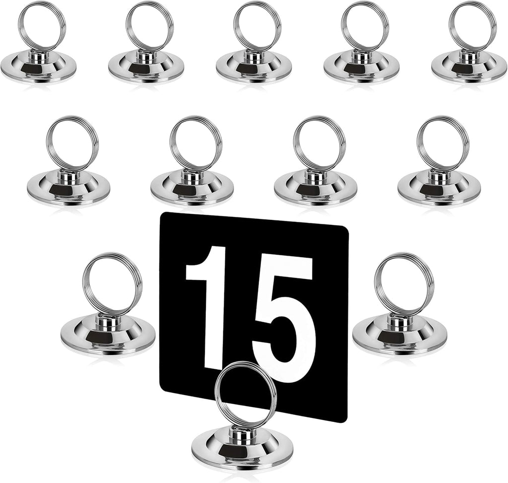 New Star Foodservice Ring-Clip Table Number Holder / Place Card Stand, 1.5 Inch, Silver, Metal, Set of 12